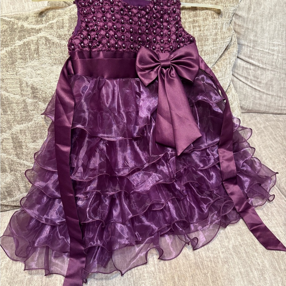 Charming Plum Kids Dress with Ruffles and Bow